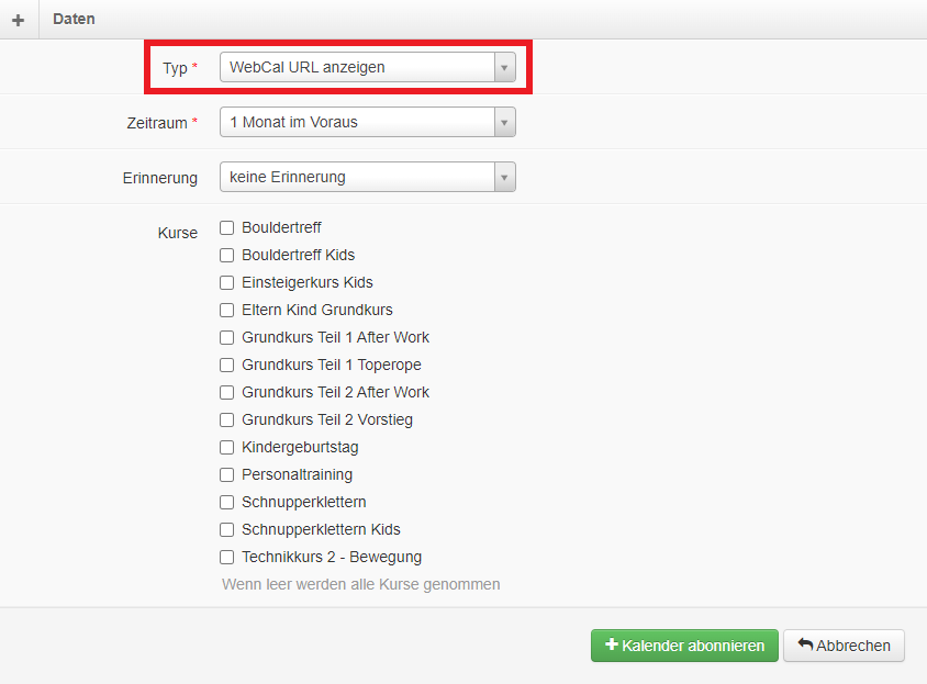 Webclimber Cal Sub Data